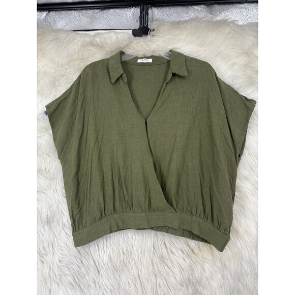 Maurices Olive Green Collared Wrap Top Linen Lagen Minimalist Boho Size 1X - Picture 2 of 8